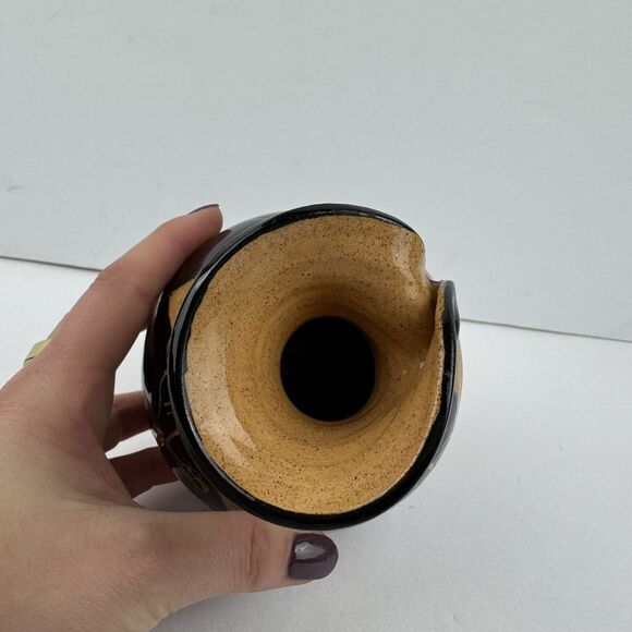 Jamaica Frazer Ceramics Small Round Vase Signed Black Leaf Tulip Style Mouth - Picture 5 of 8